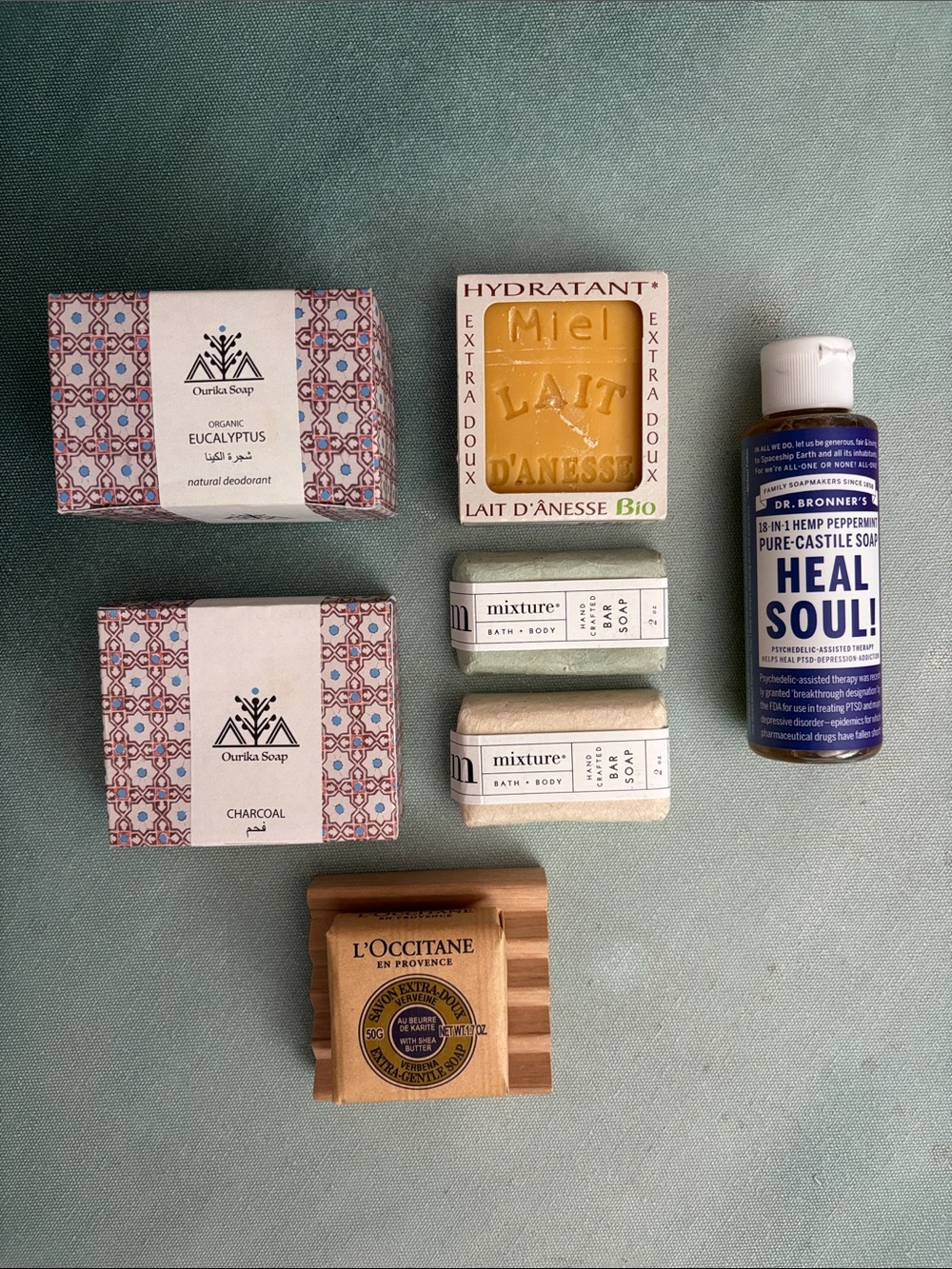 Ourika Soap Charcoal and Eucalyptus Soap + Dr. Bronner’s + Mixture Soaps Organic